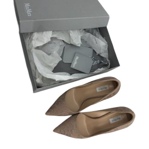 NIB MaxMara Leccio nude lace high heels pointed toe  taupe 37.5 - Picture 2 of 16